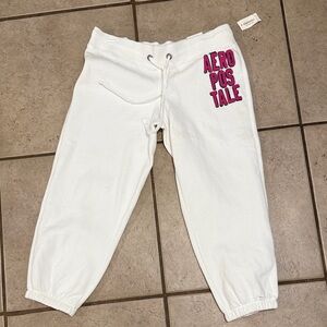 Aeropostale Kids White Sweatpants with Pink Logo